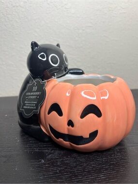 NEW 10 Strawberry Street Halloween Black Cat & Pumpkin Candy Bowl